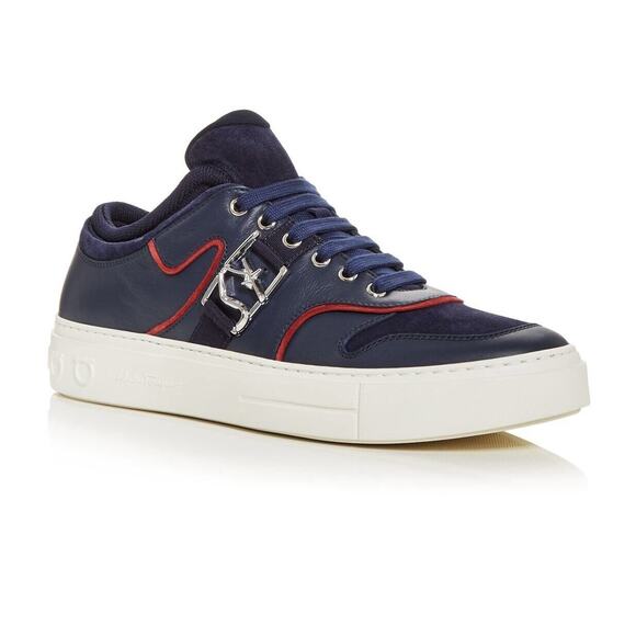 $795 FERRAGAMO NORIS NAVY LEATHER RED SUEDE SF LOGO WHITE SNEAKERS 11.5 M ITALY main image 12